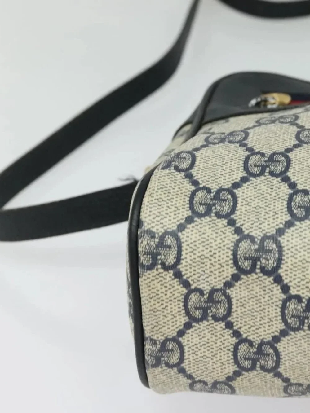 GUCCI GG Supreme Sherry Line Shoulder Bag PVC Navy Gold - Picture 9 of 16